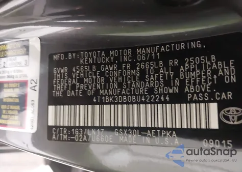 2011 Toyota Avalon Limited from USA, damaged, VIN 4T1BK3DB0BU422244